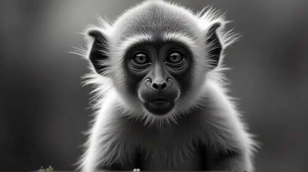 Grayscale Primate Portrait With Focused Eyes
