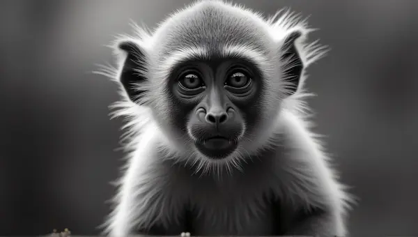 Grayscale Primate Portrait With Focused Eyes