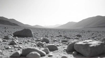 Grayscale Rocky Terrain With Rugged Hills Landscape