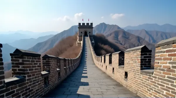 Great Wall Of China Stretching Across Rugged Terrain
