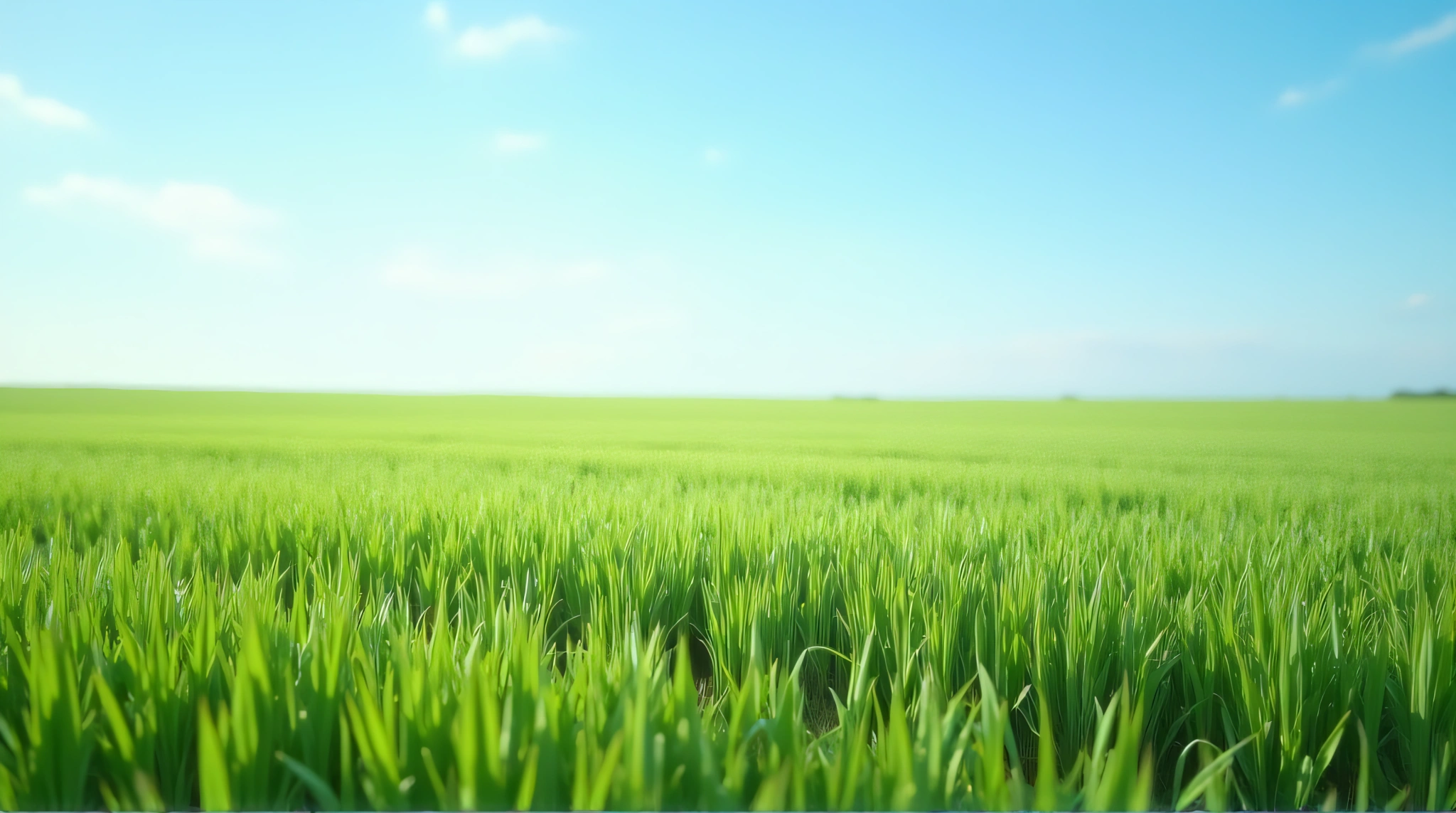 Green Field Texture Under Clear Blue Sky