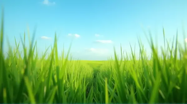 Green Grass Blades Against Clear Blue Sky