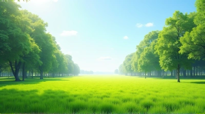 Green Grass Field With Tall Trees Under Clear Sky