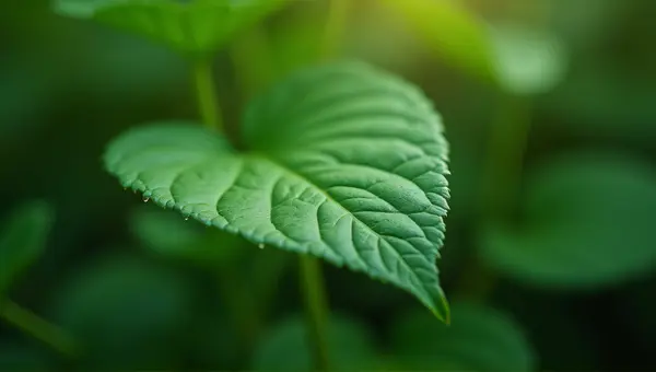 Green Leaf Close-Up With Veins And Texture
