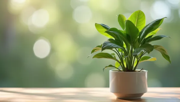 Green Plant In Ceramic Pot On Wooden Table