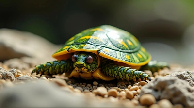 Green Yellow Shelled Creature Resting on Rocks