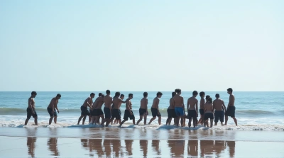 Group Gathering Near Ocean Horizon Under Clear Sky