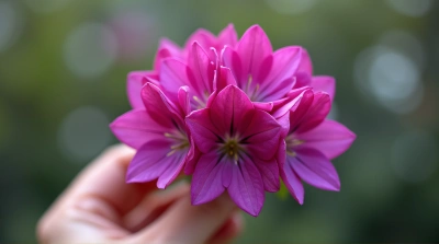 Hand Holding Vibrant Violet Cluster With Layered Petals