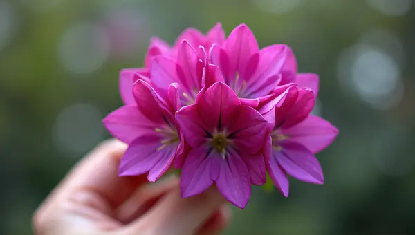 Hand Holding Vibrant Violet Cluster With Layered Petals