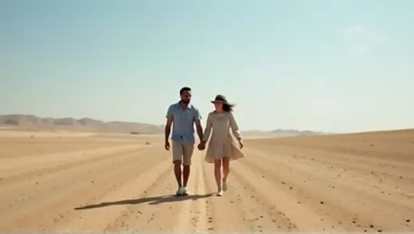 Happy Couple Exploring Open Earth Landscape