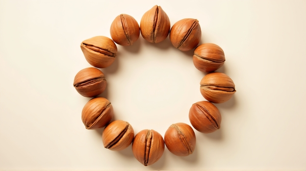 Hazelnuts Arranged In Ring With Soft Shadows