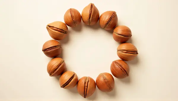 Hazelnuts Arranged In Ring With Soft Shadows