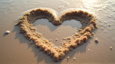 Heart Symbol in Coastal Sediment with Ripples