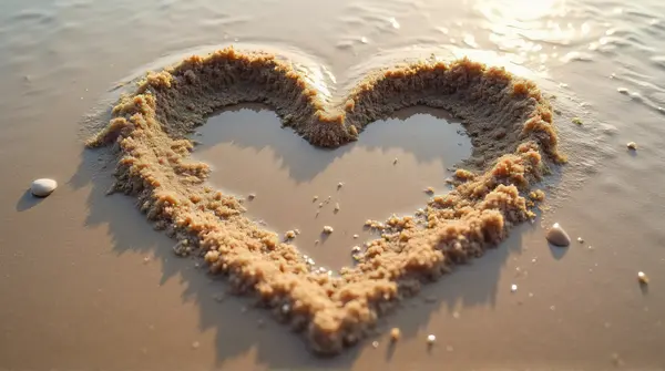 Heart Symbol in Coastal Sediment with Ripples