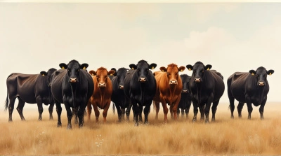 Herd Of Chestnut And Dark Cattle In Open Landscape