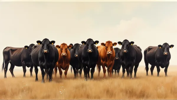 Herd Of Chestnut And Dark Cattle In Open Landscape