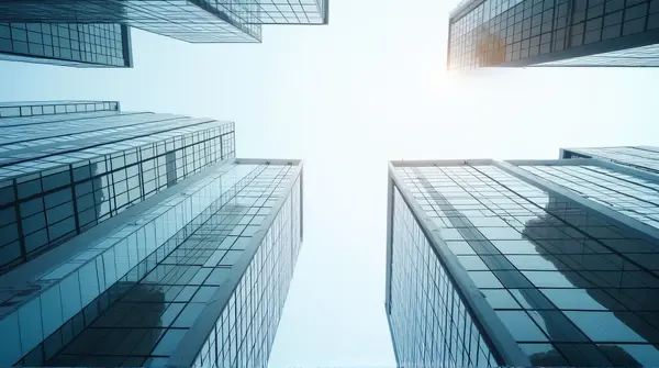 High-Rise Buildings Reflecting Sunlight Glass Facades