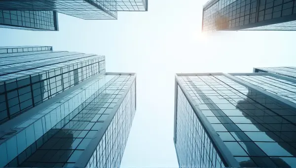 High-Rise Buildings Reflecting Sunlight Glass Facades