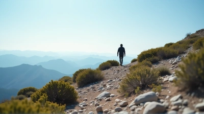 Hiker Walking Rocky Ridge Under Expansive Sky