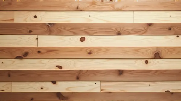 Rectangular panel of alternating deep chestnut and cream horizontal planks on a softly lit studio backdrop