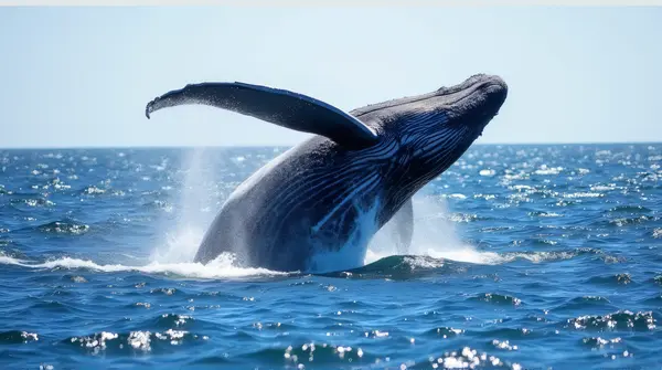 Humpback Whale Breaching With Sunlit Skin