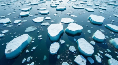Ice Floes Drifting Over Open Sea From Above