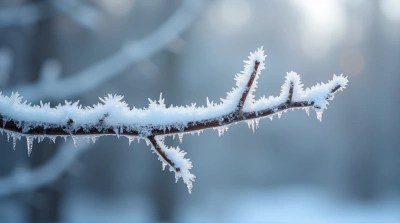 Icy Branch With Crystalline Frost Detail