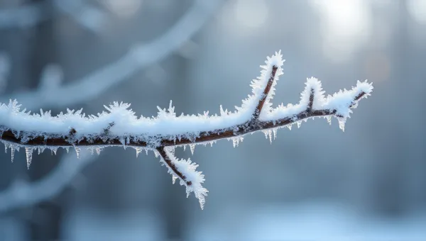 Icy Branch With Crystalline Frost Detail
