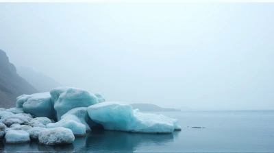 Icy Crystal Stones Near Misty Saltwater Shore
