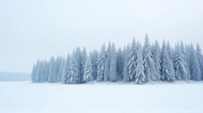 Icy Evergreen Trees Under Pale Sky Landscape