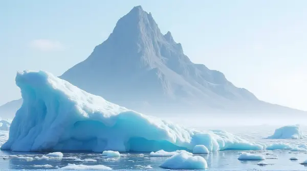 Icy Formation With Towering Rocky Peak Under Clear Sky