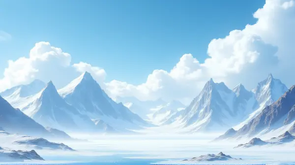 Icy Mountain Peaks Under Bright Blue Sky