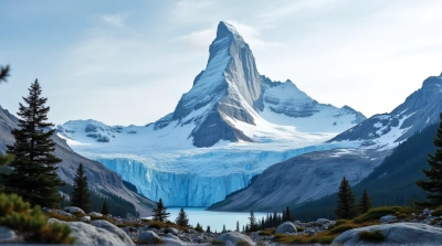 Icy Peak Against Crisp Blue Sky Landscape