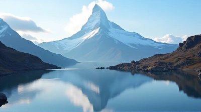Icy Summit With Serene Water Reflection