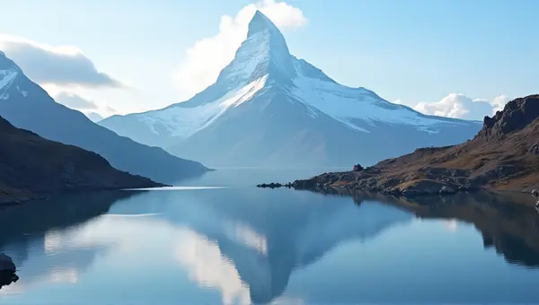 Icy Summit With Serene Water Reflection