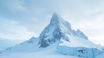 Icy Summit Under Blue Sky With White Streaks