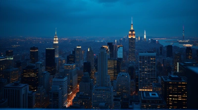 Illuminated Skyscrapers Panoramic Nightscape