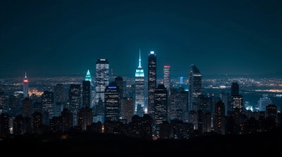Illuminated Tall Buildings Panorama Horizon Lights