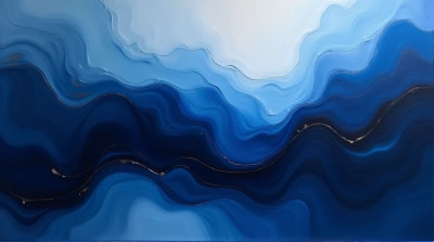 Indigo Fluid Shapes Horizontal Composition
