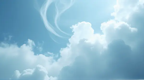 Close-up of detailed vapor swirls creating textured patterns in the sky from a low perspective