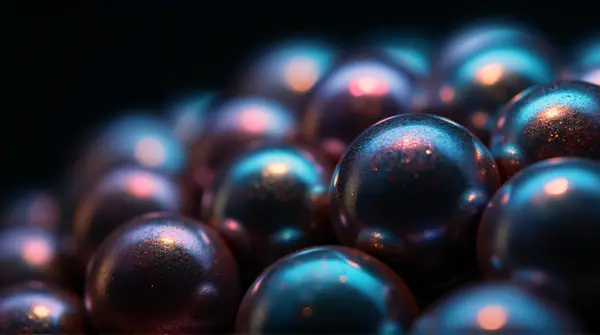 Iridescent Spheres Clustered With Colorful Reflections