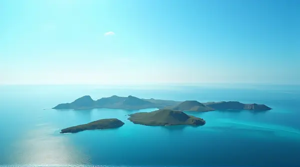 Island Cluster With Shimmering Water And Clear Sky