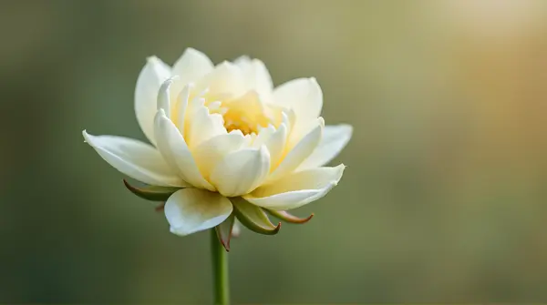 Close-up of a single ivory bloom on a slender stem with detailed textures and soft surroundings