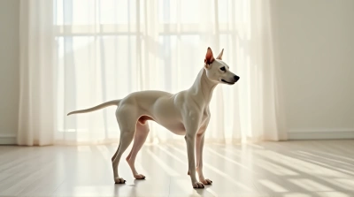 Ivory Dog in Minimalist Room with Soft Lighting