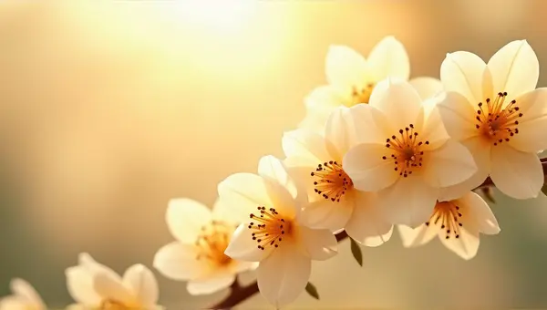 Ivory And Golden Blooms Close-Up In Soft Light