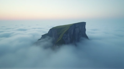 Jagged Cliff Edge Emerging From Low Clouds