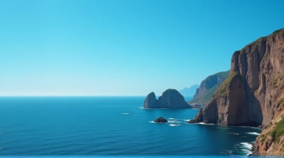 Jagged Cliffs Along Calm Ocean Under Clear Sky
