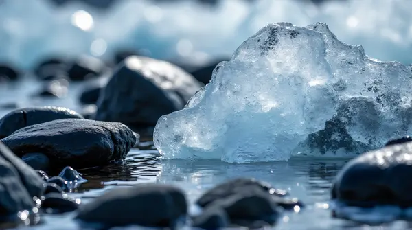 Jagged Dark Stones Covered In Translucent Ice