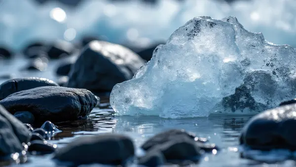 Jagged Dark Stones Covered In Translucent Ice