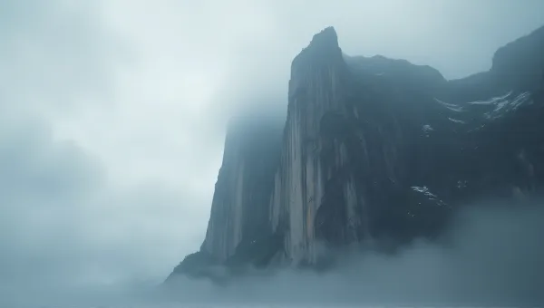 Jagged Escarpment Against Gray Vapor Sky